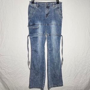 I am gia denim light wash strappy boot cut jeans